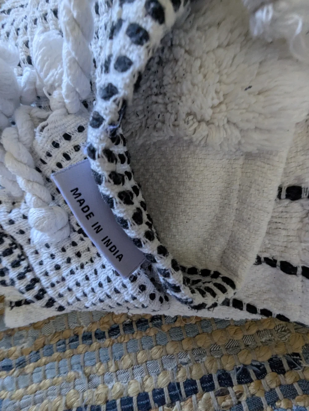Black White Striped Cotton Throw Blanket Tassel 46x70 Farmhouse Boho Textured